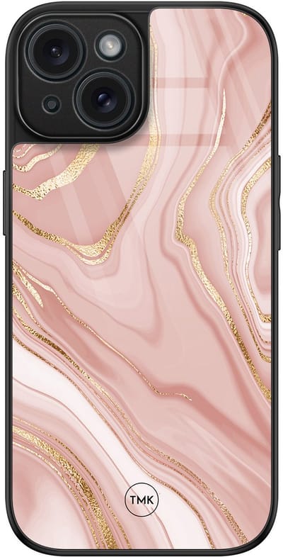 Hoesje geschikt voor Apple iPhone 15 - Rose marble - Roze - TPU luxe case (glossy toplaag) - Marmer - Hardcase backcover zwart