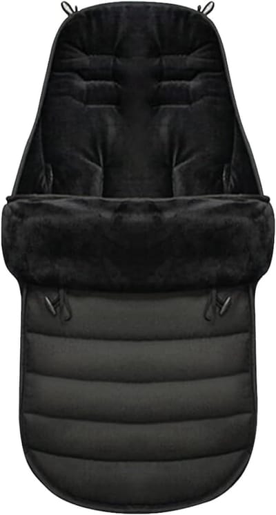 Baby Footmuff voor Pram Winter - Buggy met Kap en Trekkoord - Voetenzak Kinderwagen met Rits - Verwijderbaar en Wasmachinebestendig - Zwart