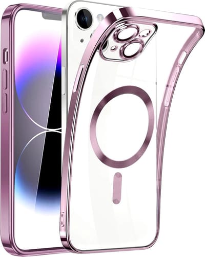 Magnetic Clear Silicone hoesje met geïntegreerde Camera Lens Protector - schokbestendig [Magsafe Magnetische Ring Case] - rosegoud - Geschikt voor iPhone 15