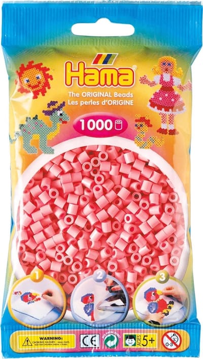 Hama Strijkkralen-roze (06) 1000 stuks.