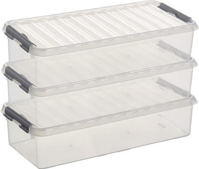 3x sunware q-line opberg box/opbergdoos - 6.5 liter - 48 x 19 x 10 cm - kunststof - opslagbox - transparant/zilver