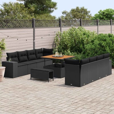 vidaXL Tuinbank Set met kussen met opslag 11 pcs Zwart poly rattan