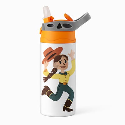 Kleurrijke Popart Drinkfles – Vrolijke Fles voor Kunst en Muziek Liefhebbers - Waterfles voor kinderen (wit/oranje)