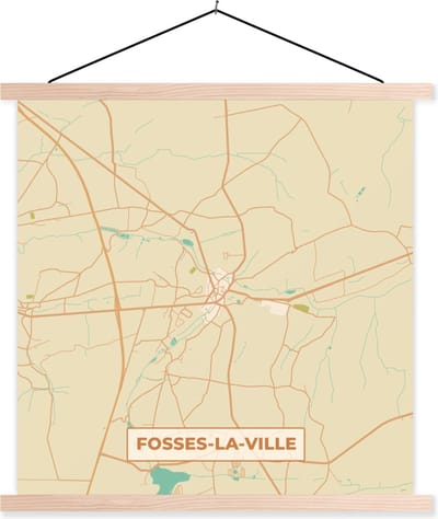 Posterhanger incl. Poster 40x40 cm - Schoolplaat - Kaart - Stadskaart - Vintage - Plattegrond - Fosses-La-Ville - Textielposter - Blanke latten - Stadskaart