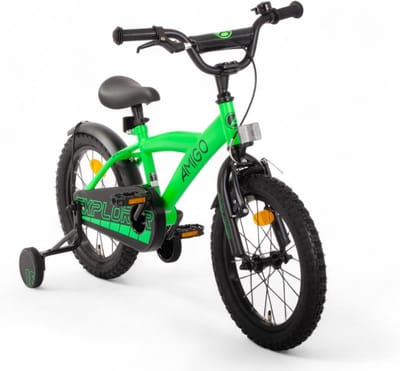 Kinderfiets 16 inch Jongen Meisje met Zijwieltjes, Terugtraprem en Handrem - 5 tot 6 Jaar