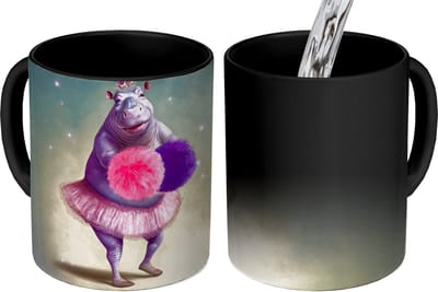 Magische Mok - Foto op Warmte Mokken - Koffiemok - Nijlpaard - Bloemen - Ballerina - Pompons - Portret - Kids - Magic Mok - Beker - 350 ML - Theemok