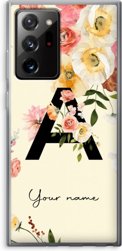 Gepersonaliseerd - Case Company® - Hoesje geschikt voor Samsung Galaxy Note 20 Ultra / Note 20 Ultra 5G hoesje - Flirty Flowers Monogram - Soft Cover Telefoonhoesje - Bescherming aan alle Kanten en Schermrand