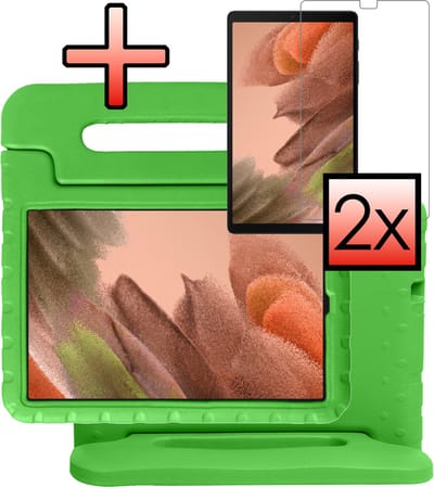 Hoes - Geschikt voor Samsung Galaxy Tab A7 Lite - Met 2x Screenprotector - Kinderhoes Shockproof Bumper - Kidsproof Case - Tablet Hoesje - Kinder Cover - Groen