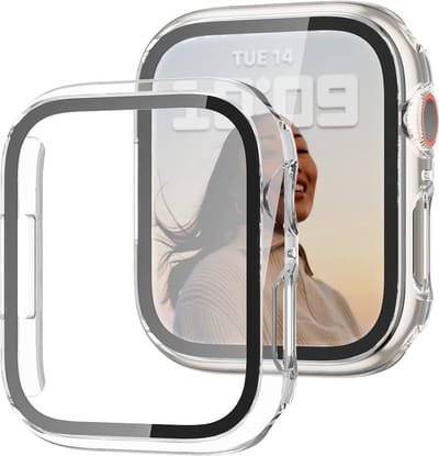 HB Glas Geschikt Apple Watch Series 7 (45mm) Screenprotector Transparant - Tempered Glass met Behuizing