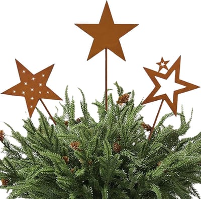 Tuinstekers Sterren - Roestdecoratie - Tuin Aankleden - 3-delige set - 10 x 31 cm - Bruin