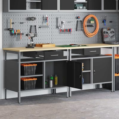 vidaXL Werkbankset met lade 2 pcs Zwart en Grijs 200 x 55 x 85 cm