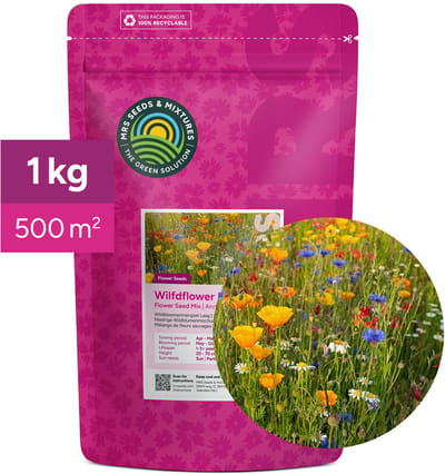 Wildbloemenmengsel Laag - één- en meerjarige bloemzaden - 1 kg voor 500 m² - 31 laagblijvende wilde bloemen - Veldbloemen zaad - Lokt bijen, hommels en vlinders