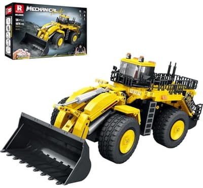 Bouwspeelgoed bulldozer - Modelbouw set - Technisch spel - Dubbele bediening - 1876 delen - Geel