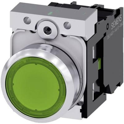 Siemens 3SU11520AB401BA0 3SU1152-0AB40-1BA0 Verlichte druktoets Metalen frontring, Hoogglans, Bedieningsknop vlak Knop Groen 1 stuk(s) Piece