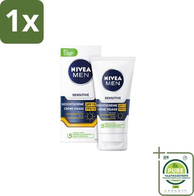 1 x NIVEA MEN - Sensitive - Gezichtscrème met SPF 15 - 75 ml - Gevoelige Huid - Gezichtscreme - SPF 15 - Zonbescherming - Kamille