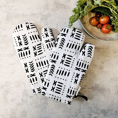 Ovenwanten | Set van 2| Handgemaakte Afrikaanse Boheemse stijl geometrische 'Mudcloth' Bogolan geïnspireerde print ovenwanten.
