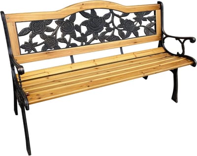 Landelijke Houten Tuinbank met Gietijzeren Poten voor Buiten, 118 cm Breed