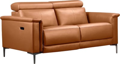 Lund - 2 zitsbank met 1 elektrische relaxfauteuil in cognac PU