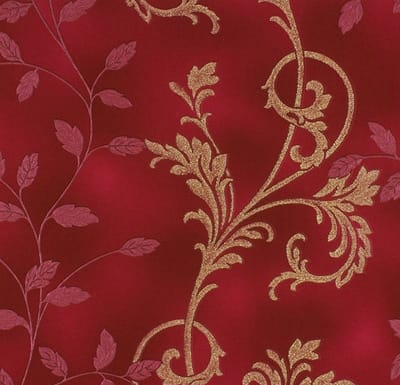 Rood goud bladeren glitter behang 450545
