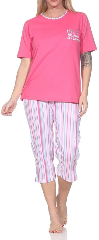 Normann dames capri pyjama met korte mouwen in elegante strepenlook – ook in grote maten