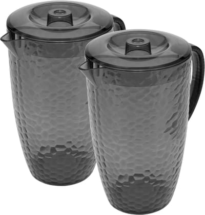 OTIX Kunststof Schenkkan - Set van 2 - Waterkan - met Deksel - Limonadekan - Karaf - Grijs - 2l - ZEPHYR