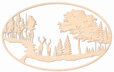 Houten wanddecoratie - Wooden wall decoration | Hert in bos (ovaal) 40 x 65cm Deer in forest (oval) | Licht hout - Natural wood | Muurdecoratie - Wall art - Wandfiguur - Echt Hout - Real Wood - Natuur - Wild - Ardennen