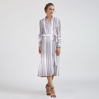 Gestreepte Midi Wrap -jurk