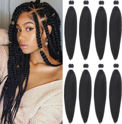 Pre-Gerekt Vlecht Haar Kunstvezel Hete Water Set Yaki Textuur - 26 Inch, 8 Packs