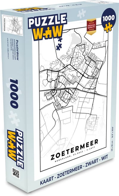 Puzzel Kaart - Zoetermeer - Zwart - Wit - Legpuzzel - Puzzel 1000 stukjes volwassenen