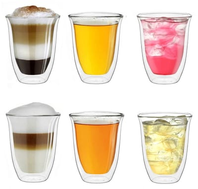 Creano dubbelwandige glazen 400ml "DG-V", set van 6, thermoglas dubbelwandig van borosilicaatglas, koffieglazen, theeglazen, latteglazen, dubbelwandige glazen