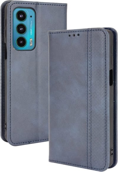 Coverup Hoesje - Geschikt voor Motorola Edge 20 Hoesje - Coverup Vintage Style Book Case - Blauw