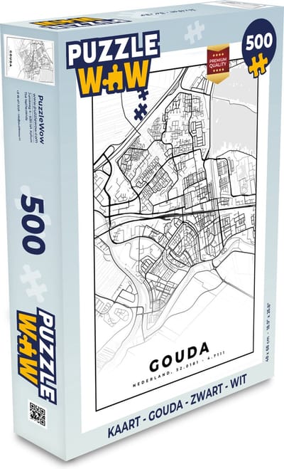 Puzzel Kaart - Gouda - Zwart - Wit - Legpuzzel - Puzzel 500 stukjes