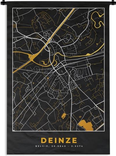 Wandkleed - Wanddoek - Deinze - Plattegrond - Goud - Kaart - Stadskaart - 120x180 cm - Wandtapijt