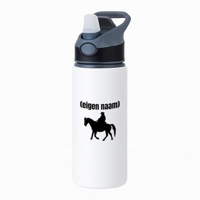 Hacebo® - cowboy op paard met eigen naam waterfles met rietje zwart - Cowboy - cowboy liefhebbers - wilde westen - verjaardag - cadeau - kado - water fles - 650ML