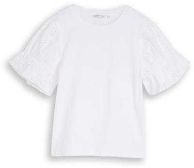 Tom Tailor Denim - Loose fit T-shirt met opengewerkte borduursels - Maat XXL - White