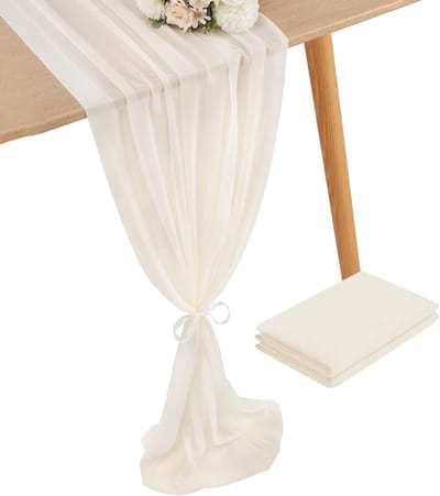 Tafelloper, crèmekleurig, 70 x 300 cm, tafelloper, elegante tafeldecoratie van kaasdoek, voor bruiloften buiten, verjaardagsfeest, keuken, Kerstmis, tafeldecoratie