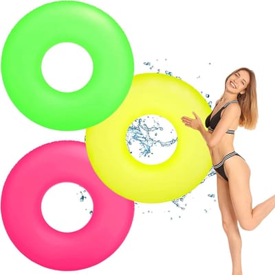 YAGXIG Fluorescerende zwemring - drijvende ring - opblaasbare zwemring voor volwassenen - waterreddingsboei zitring PVC-3 stuks - opblaasbare zwembaddobbers voor volwassenen, rubberen zwemringen, zwembaden, zomer, strand
