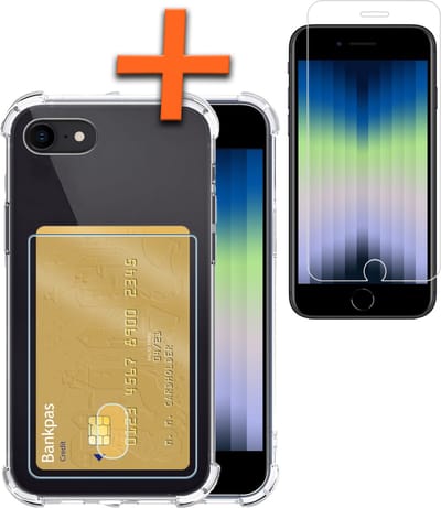 Hoes - Geschikt voor Apple iPhone SE (2022) - Met Screenprotector - En Pashouder - En Kaarthouder - Telefoon Hoesje Shockproof - Siliconen Case - Back Cover - Shock Proof - Pasjes Houder - Transparant