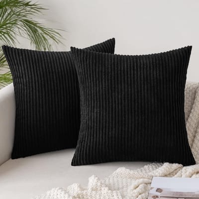 Famanu - Corduroy kussenhoezen 40x40 cm zwart set 2, zachte decoratieve sierkussenhoezen voor sofa stoel bank slaapkamer
