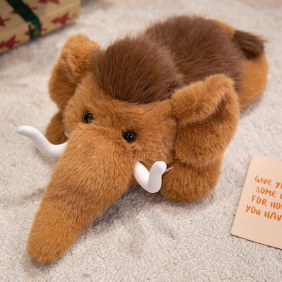 Peluche Mammouth Simulé Animal en Peluche Poupées Mammouth Peluche Moelleuse Décoration de Maison Cadeau pour Noël Anniversaire 32cm