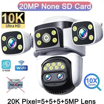 10K WiFi Camera 20MP Draadloos Buiten 10x Zoom Vier Schermen Vier Lenzen 720° PTZ Automatische Tracking Waterdichte Beveiligingscamera CCTV 10K Camera