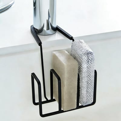 Antislip sponshouder voor de keuken, multifunctioneel afdruiprek en gootsteenorganizer zonder montage, ideaal voor het opbergen van afwasborstels en sponzen (zwart)