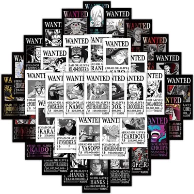 50 stuks Anime One Piece Gezocht Posters Stickers Coole Graffiti Decals Doe-het-zelf Telefoon Koffer Laptop Koelkast Muur Decoratie Sticker Mooi Speelgoed