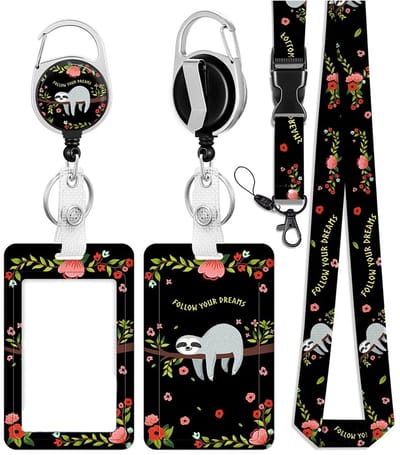 Travel Cords - Pashouder Set Luiaard - 4-delig - badgehouder - pashouder - keycord - telefooncord - passen, sleutels en telefoon - liftpas
