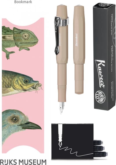 Kaweco - Vulpenset - 4delig - Vulpen Sport Skyline Macchiato Fountain Pen - Extra Fine - Nostalgic Octagonal Clip Chrome - Doosje zwarte vullingen - Bekking & Blitz Boekenlegger - nr22