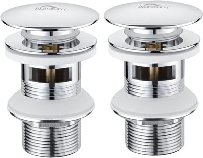 Auralum Max Afvoerplug Wastafel - 2 stuks - Universele Afvoerset - Pop–up - met Overloop - Messing afvoerventiel - Ø 66mm - Afvoerstop - voor Wastafel - Chroom