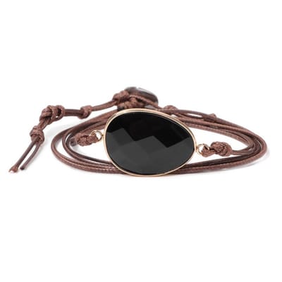 Marama - wikkelarmband edelsteen Agaat zwart - vegan waxcord - verstelbaar - unisex