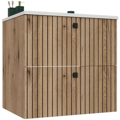 Hangende badkamerkast TIGO 60 met opzetwastafel - Evoke Eiken | Kleur: Evoke Eiken | Maat: 60x47x59