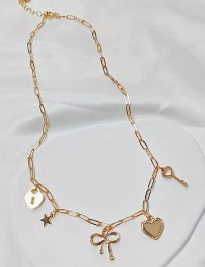 bedel ketting - heart bow charm necklace - strik bedel ketting - collier - stainless steel - kleur goud