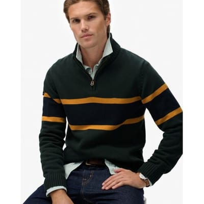 Superdry Katoenen Gestreepte Trui Met Halve Rits Green Grootte: Xxl